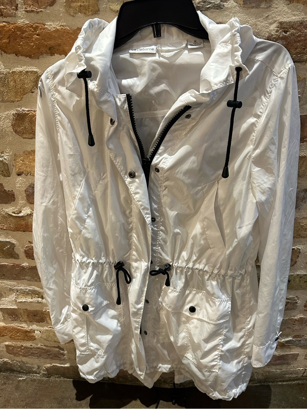 Liz Claiborne White Hooded Drawstring Anorak